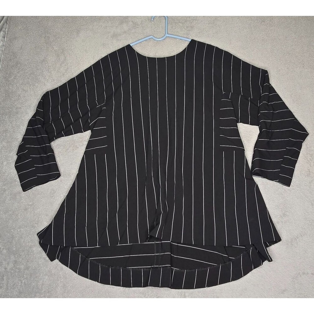 Monroe & Main Top Blouse Women's XL Black White Striped Long Sleeve